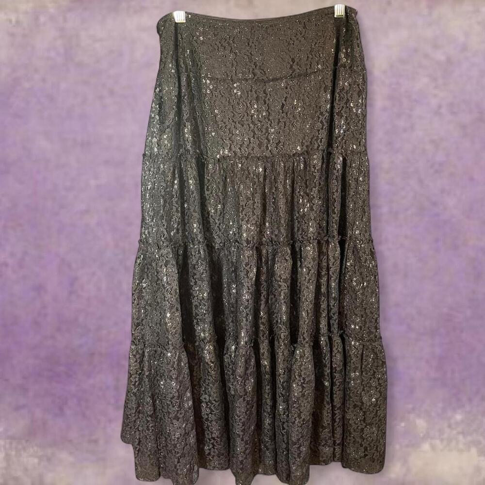 Shimmery black lace tiered skirt